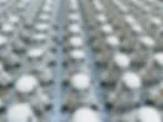 Rows of LEGO Stormtrooper minifigures in white armor, packed in neat formation on a gray baseplate, creating a uniform sci-fi scene