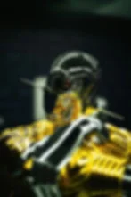 Close-up of a shiny humanoid robot with reflective surfaces
